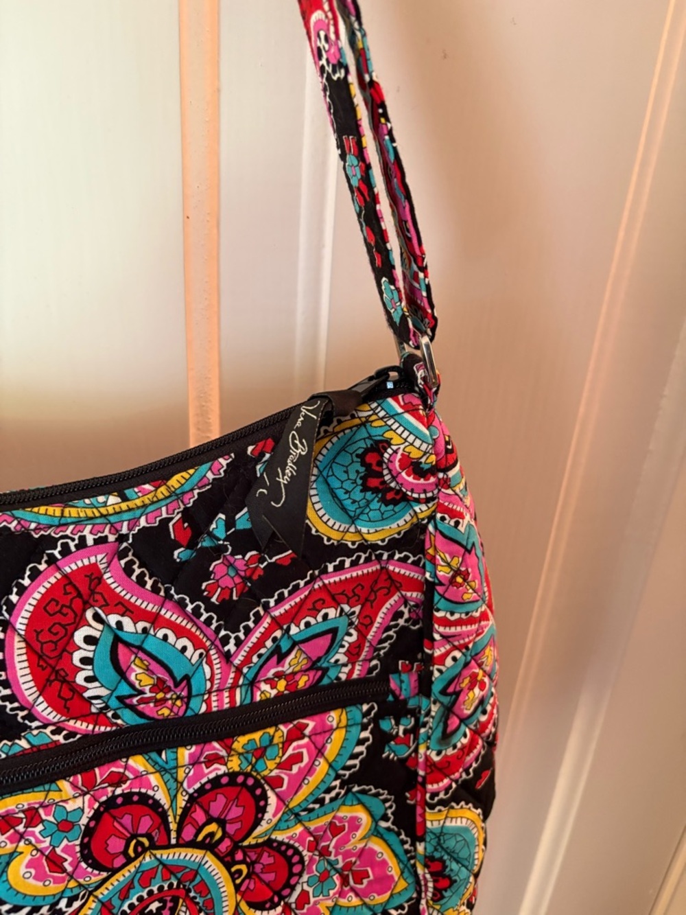 Vera Bradley Black Quilted Paisley Shoulder Bag with Pink & Teal Accents - Picture 3 of 9